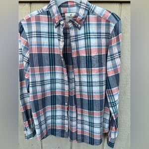 American Eagle Outfitters Men's Plaid Shirt - Blue and Red